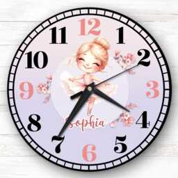 Girls Blonde Ballet Dancer Personalised Gift For Kid's Bedroom Clock - Kids Clock, Children's , Custom Wall - thumbnail 1
