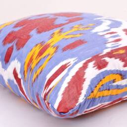 Blue Ikat Pillow Cover, Handmade Silk Cotton Cushion - 20x20 In - thumbnail 2