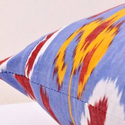 Blue Ikat Pillow Cover, Handmade Silk Cotton Cushion - 20x20 In - thumbnail 3
