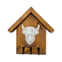Highland Cow Key Hooks, Rustic Wall Mounted Rack, Hallway Organiser, Entryway, Key Holder, New Home Gift, Handmade Christmas Present - thumbnail 2