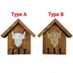 Highland Cow Key Hooks, Rustic Wall Mounted Rack, Hallway Organiser, Entryway, Key Holder, New Home Gift, Handmade Christmas Present - thumbnail 3
