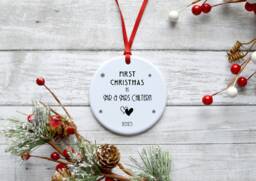 Mr & Mrs & First Christmas Ceramic/Porcelain Hanging Decoration Keepsake - Newlyweds Couple Gift Art Deco