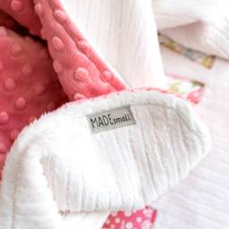 Monogrammed Baby Blanket in Flourish, Coral Dot Minky & White Chenille, Personalized With Your Girl's First Name Zig Zags - thumbnail 4