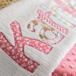 Monogrammed Baby Blanket in Flourish, Coral Dot Minky & White Chenille, Personalized With Your Girl's First Name Zig Zags - thumbnail 3