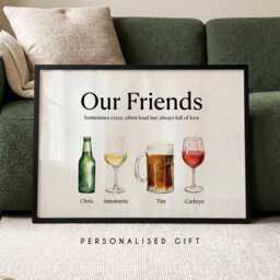 Custom Friends Print With Drink Glasses - Family Names Gift For Her Personalised Best Friend Wine Wall Art Gifts Mothers Mum - thumbnail 1