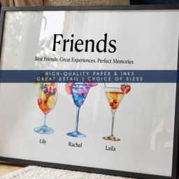 Custom Friends Print With Drink Glasses - Family Names Gift For Her Personalised Best Friend Wine Wall Art Gifts Mothers Mum - thumbnail 2