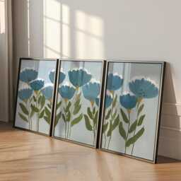 Blue Floral Botanical Posters - Minimal Painted Flower Art Set Of 3 - thumbnail 3