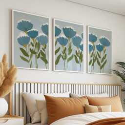 Blue Floral Botanical Posters - Minimal Painted Flower Art Set Of 3 - thumbnail 2