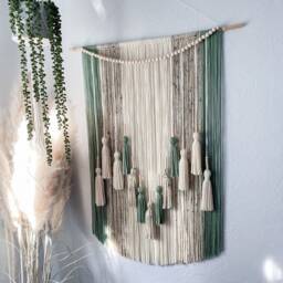 Neutral Textured Wall Hanging/Tapestry With Beads & Tassels - thumbnail 4
