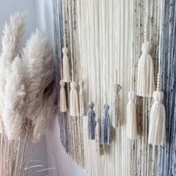Neutral Textured Wall Hanging/Tapestry With Beads & Tassels - thumbnail 3