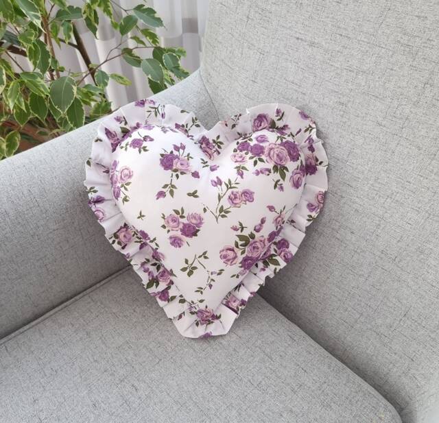 Floral Heart Pillow Purple Roses Romantic Throw Pillow - image 1