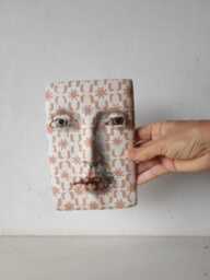 Terracotta Wall Mask, Modern Ceramic Art Tile Face, Low Relief 3D Sculpture
