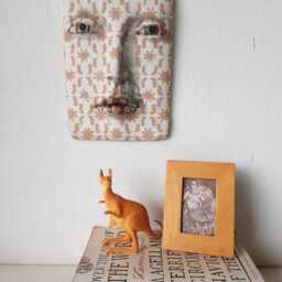 Terracotta Wall Mask, Modern Ceramic Art Tile Face, Low Relief 3D Sculpture - thumbnail 2