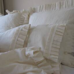 White Linen Pillowcases - French Country Home -Shabby Cottage Chic - Standard Queen King Pillow Cases - Romantic Bedding Euro Sham Pillow Cover - thumbnail 4
