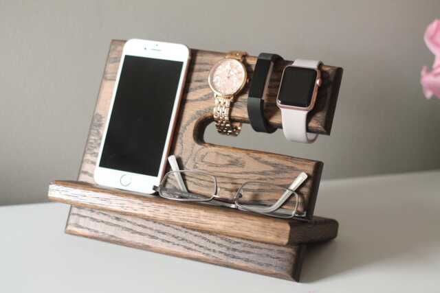 Handcrafted Wooden Docking Station - Nightstand Charger & Organizer - Perfect Gift For Men Father's Day Desk Stand Dad - image 1