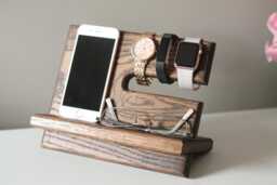 Handcrafted Wooden Docking Station - Nightstand Charger & Organizer - Perfect Gift For Men Father's Day Desk Stand Dad