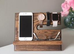 Handcrafted Wooden Docking Station - Nightstand Charger & Organizer - Perfect Gift For Men Father's Day Desk Stand Dad - thumbnail 2