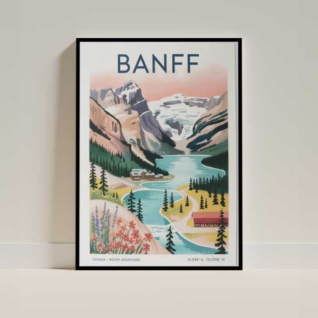 Banff Travel Poster - Vintage Rocky Mountains Canadian National Park Print Retro 1950S Tourism Wall Art Mountain Lake Landscape - image 1