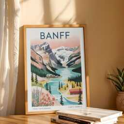 Banff Travel Poster - Vintage Rocky Mountains Canadian National Park Print Retro 1950S Tourism Wall Art Mountain Lake Landscape - thumbnail 2