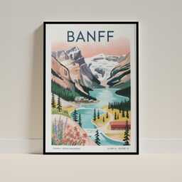 Banff Travel Poster - Vintage Rocky Mountains Canadian National Park Print Retro 1950S Tourism Wall Art Mountain Lake Landscape - thumbnail 1