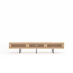 Mid Century Modern Oak Tv Stand, Slatted Door Media Console - thumbnail 2
