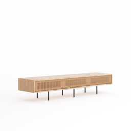 Mid Century Modern Oak Tv Stand, Slatted Door Media Console