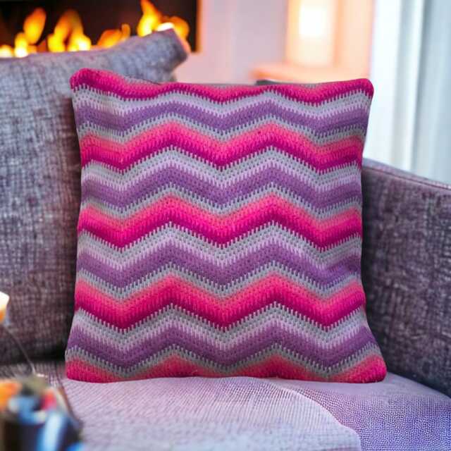 Hand Stitched Needlepoint Cushion Contemporary Zigzag Bargello Pillow - image 1