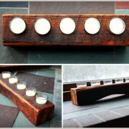 Personalized Rustic Wood Candle Holder - 5 Votives Included - thumbnail 4