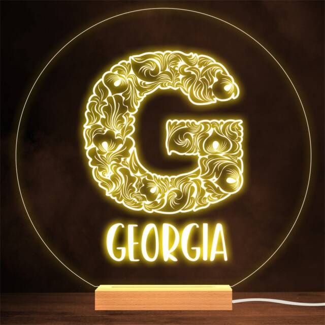 Floral Font Letter Initial G Personalised Gift Lamp Night Light - image 1