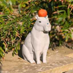 Capybara Concrete Sculpture With Orange - Quirky Garden Ornament - thumbnail 1