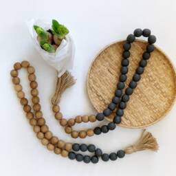 Black Wooden Bead Garland With Jute Tassel Boho Wall Hanging - thumbnail 4