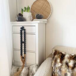 Black Wooden Bead Garland With Jute Tassel Boho Wall Hanging - thumbnail 2