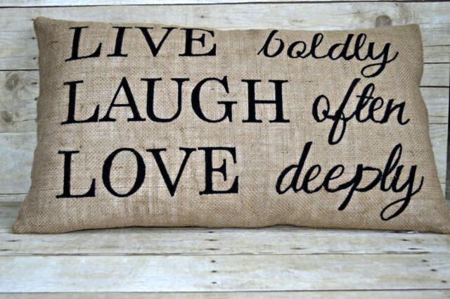 Live Laugh Love Pillow, 16x26 Burlap Pillow, Worded Pillow, Rustic Home Decor, Expression Pillow, Inspirational Pillow - image 1