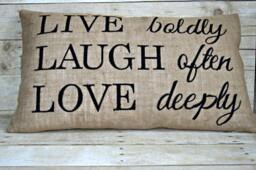 Live Laugh Love Pillow, 16x26 Burlap Pillow, Worded Pillow, Rustic Home Decor, Expression Pillow, Inspirational Pillow - thumbnail 1