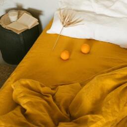 Washed Linen Ruffled Flat Sheet, Shabby Chic Bed Coverlet Or Summer Blanket - thumbnail 4