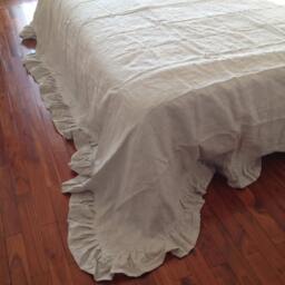 Washed Linen Ruffled Flat Sheet, Shabby Chic Bed Coverlet Or Summer Blanket - thumbnail 2