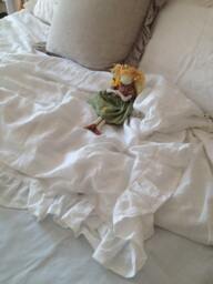 Washed Linen Ruffled Flat Sheet, Shabby Chic Bed Coverlet Or Summer Blanket