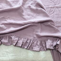 Washed Linen Ruffled Flat Sheet, Shabby Chic Bed Coverlet Or Summer Blanket - thumbnail 3