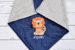 Personalized Minky Baby Boy Blanket - Baby Minky Lion Woodland Nursery