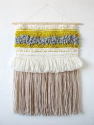 Woven Wall Hanging Boho Tapestry With Yellow, Gray & Beige - thumbnail 1