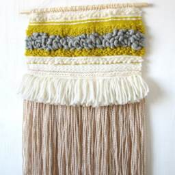 Woven Wall Hanging Boho Tapestry With Yellow, Gray & Beige - thumbnail 4