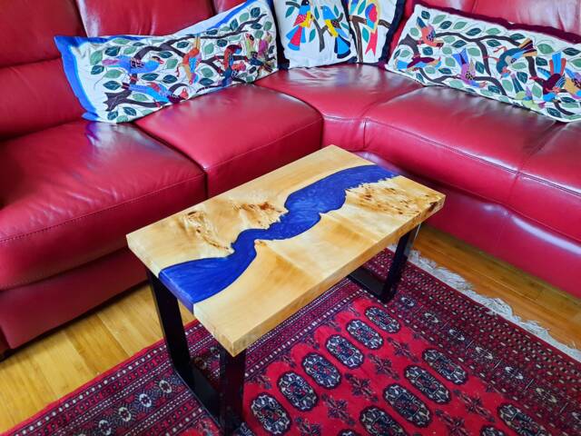 Blue Epoxy Resin River Table - Handmade Hardwood Coffee Made With Poplar & Metallic Blue UK - image 1