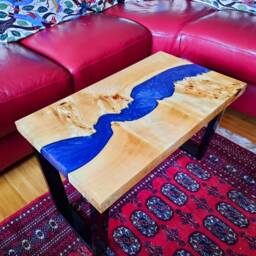 Blue Epoxy Resin River Table - Handmade Hardwood Coffee Made With Poplar & Metallic Blue UK - thumbnail 3