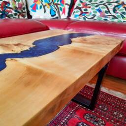Blue Epoxy Resin River Table - Handmade Hardwood Coffee Made With Poplar & Metallic Blue UK - thumbnail 4