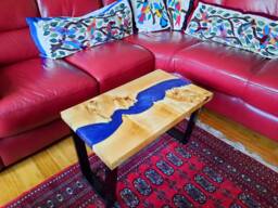 Blue Epoxy Resin River Table - Handmade Hardwood Coffee Made With Poplar & Metallic Blue UK