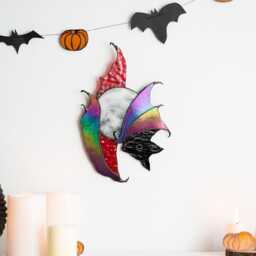 Gothic Bat & Moon Wall Hanging Iridescent Stained Glass Decor Halloween Art Witchy Home Decoration Unique Halloween Gift - thumbnail 2