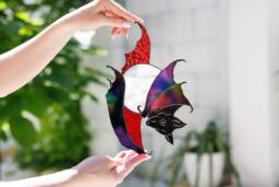 Gothic Bat & Moon Wall Hanging Iridescent Stained Glass Decor Halloween Art Witchy Home Decoration Unique Halloween Gift - thumbnail 1