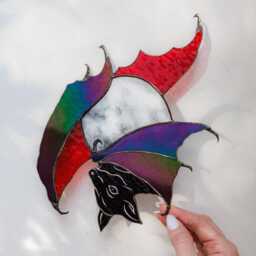 Gothic Bat & Moon Wall Hanging Iridescent Stained Glass Decor Halloween Art Witchy Home Decoration Unique Halloween Gift - thumbnail 4