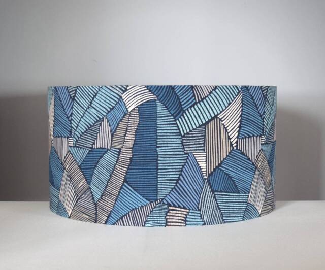 Blue Abstract Lampshade Geometric With Gold Silver Or White Lining in 20cm To 50cm Diameter, For Ceiling Lamp Base - image 1