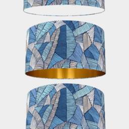 Blue Abstract Lampshade Geometric With Gold Silver Or White Lining in 20cm To 50cm Diameter, For Ceiling Lamp Base - thumbnail 2